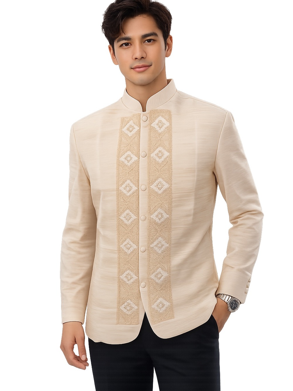 Men's Barong Tagalog Prince Coat Pinya Jusilyn Cream - designs different each